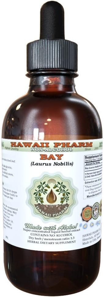 Bay Alcohol-Free Liquid Extract, Bay (Laurus Nobilis) Dried Leaf Glycerite Hawaii Pharm Natural Herbal Supplement 2 oz