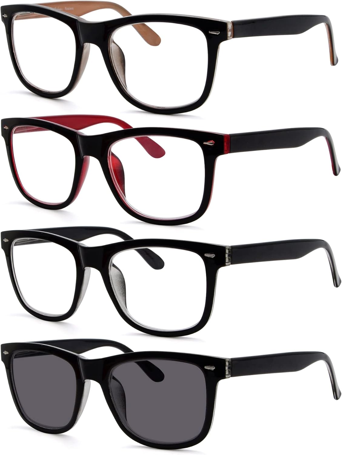 Eyekepper 4-Pack Readers Square Large Lenses Spring-Hinges Reading Glasses for Men Women +1.50