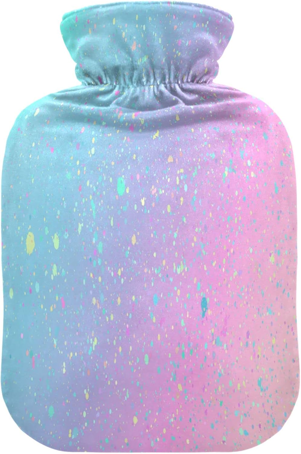 Unicorn Background with Rainbow Hot Water Bottle, 2 Liter Hot Water Bag with Soft Fleece Cover for Hot and Cold Compress