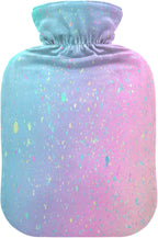 Unicorn Background with Rainbow Hot Water Bottle, 2 Liter Hot Water Bag with Soft Fleece Cover for Hot and Cold Compress
