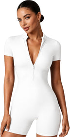 Women Bodysuit Zip Tummy Control Yoga Workout Work Out Gym Set for Athletic Rompers Romper Leotards One Piece Outfit Sexy