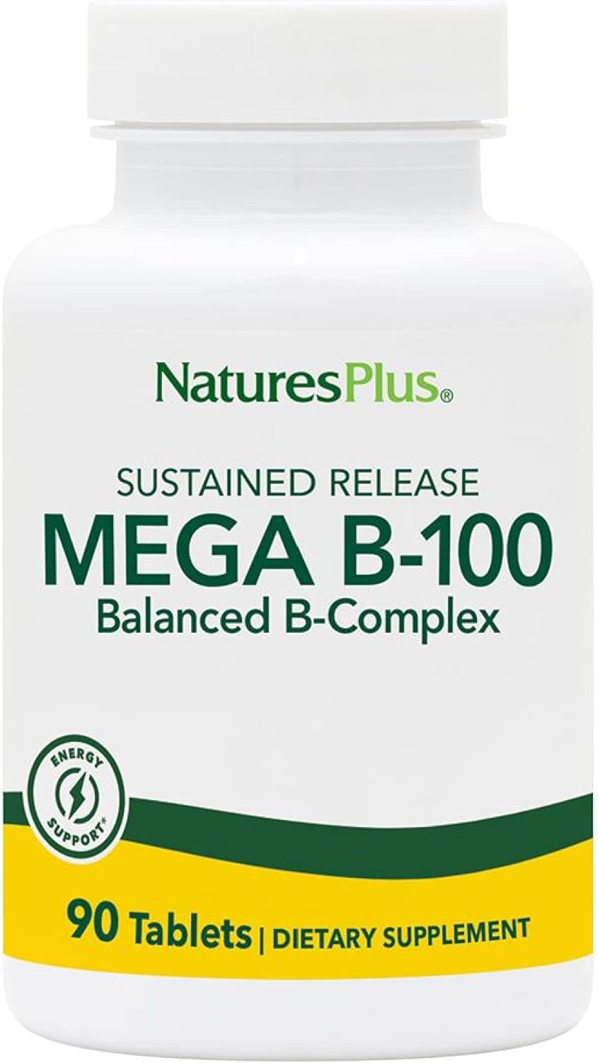 NaturesPlus Mega B-100 Complex - 90 Sustained Release Vegetarian Tablets - Energy & Brain Booster - Gluten Free - 90 Servings
