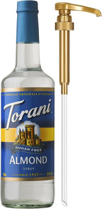 Torani Sugar Free Syrup, Almond Flavored Syrup for Drinks, Zero Calorie, Glass Bottle with Pump Included, 25.4 Fl Oz