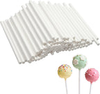 100Pcs White Lollipop Sticks, 4-inch Paper Cake Pop Sticks, 4mm Thick Sucker Sticks for Hard Candy, Chocolate,Cookies, Dessert