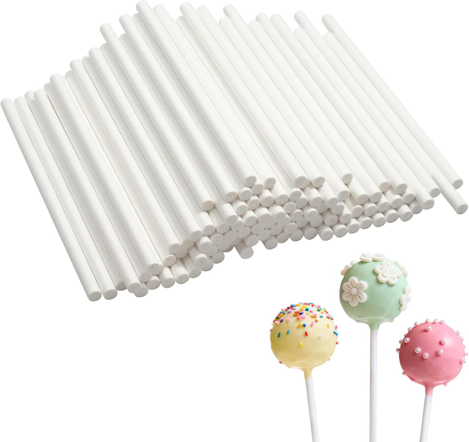 100Pcs White Lollipop Sticks, 4-inch Paper Cake Pop Sticks, 4mm Thick Sucker Sticks for Hard Candy, Chocolate,Cookies, Dessert