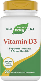 Nature's Way Vitamin D3 Extra Strength(1), Supports Bone Health and Immune Function*, 2000 IU (50 mcg per Serving), 240 Softgels (Packaging May Vary)