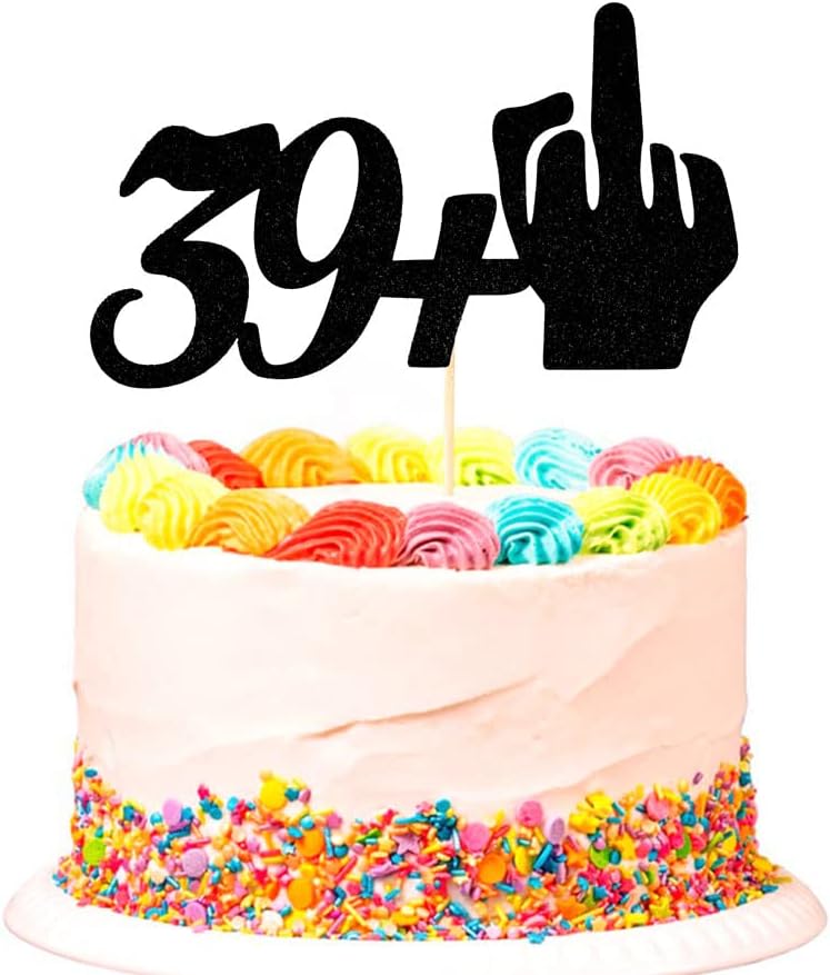 Funny 39 + 1 Birthday Cake Topper, Happy 40th Birthday Cake Toppers, Forty Party Decorations, Black Glitter
