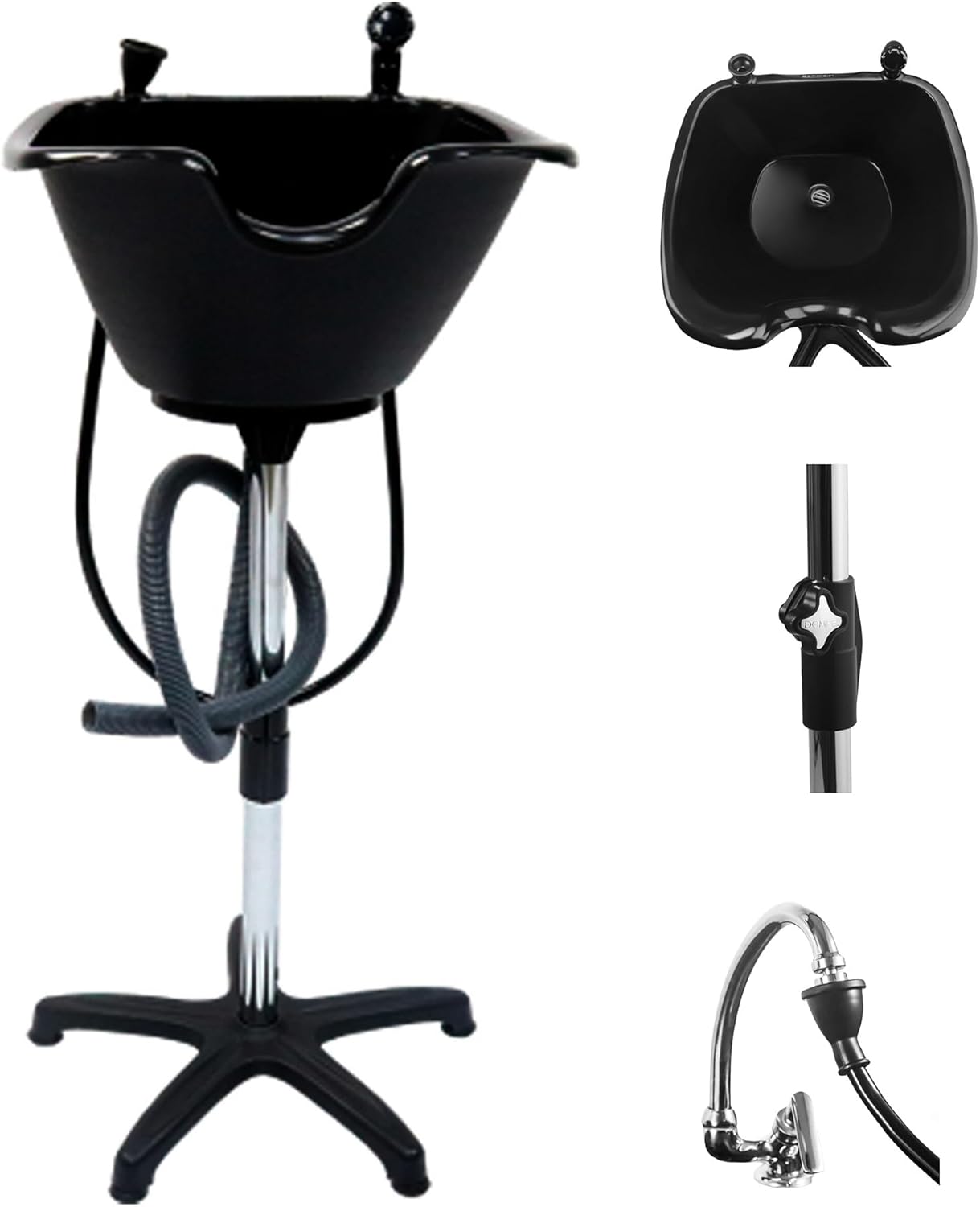 Dompel Portable Shampoo Bowl – Washing Unit & Hair Sink for Salons, Home Care, Seniors & Disabled – Chrome Steel Structure, Adjustable Height, 22L Capacity
