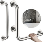 L-Shaped Angled Shower Grab Bar w/Straight Bathroom Safety Handrail 16 Inch, iHansee Brushed Nickel Handicap Grab Bar Wall Mounted, Toilet Bathtub Balance Support Bar for Elderly Seniors Injury