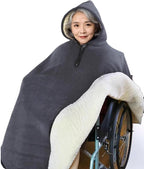 Hooded Warm Wheelchair Blanket Poncho – Fleece-Lined Cold-Proof Wheelchair Shawl for Adults, Elderly & Mobility Impaired, Winter Thermal Cloak for Outdoor Comfor Gray