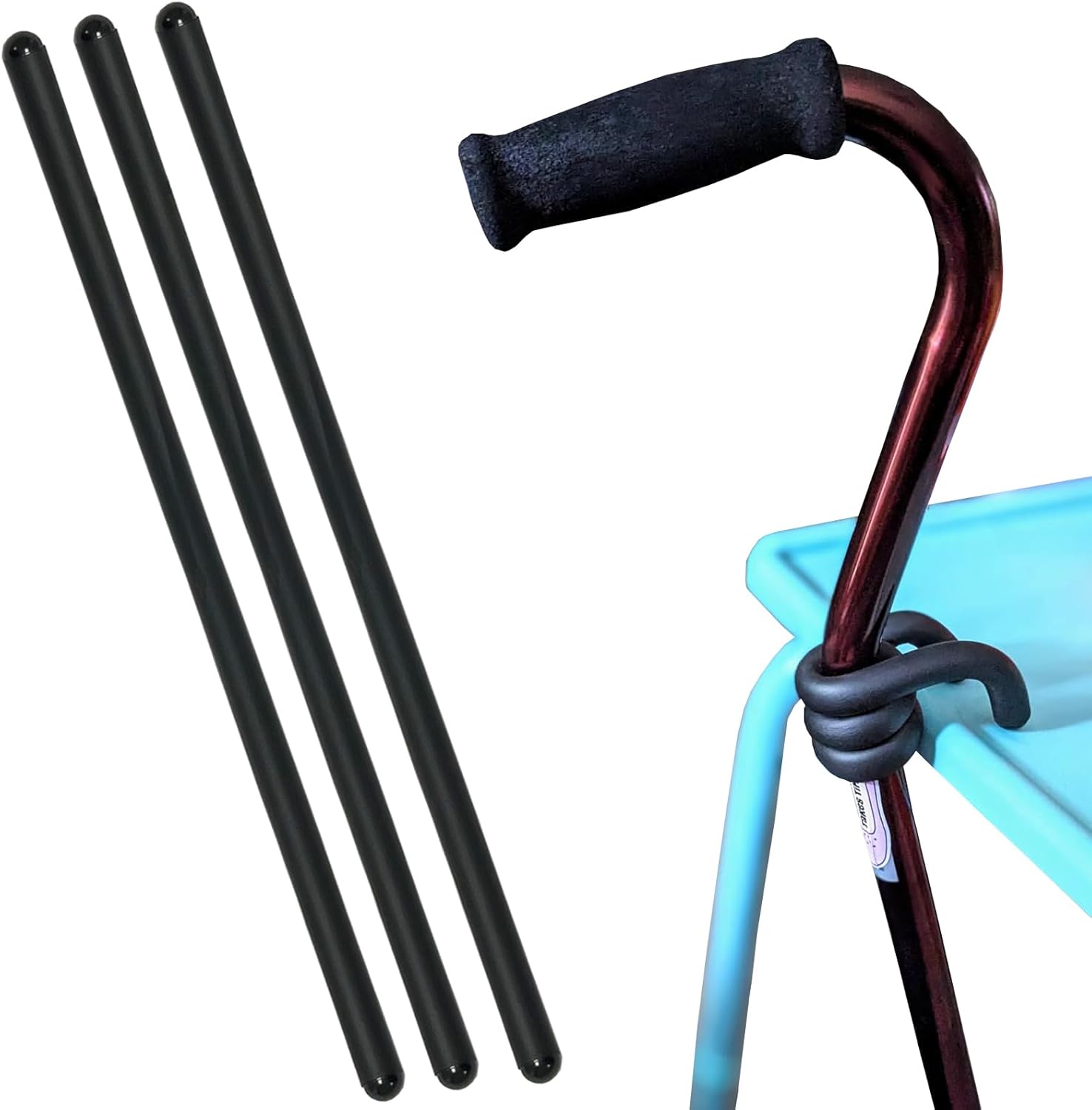 Cane Holder 3 Pack - Black Walking Stick Holder & Crutch Stand for Mobility Scooter, Table, Rollator