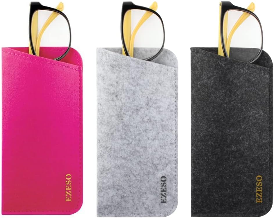 3 Pack Eyeglass Cases - Soft Felt Slip-in Pouch Case - Glasses Storage Case Makeup Pouch