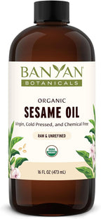 Banyan Botanicals Organic Unrefined Sesame Oil – Rich & Warming Ayurvedic Massage Oil for Body & Scalp – Traditional Abhyanga Oil for Deep Tissue Grounding & Recovery – 16 oz – USDA Organic