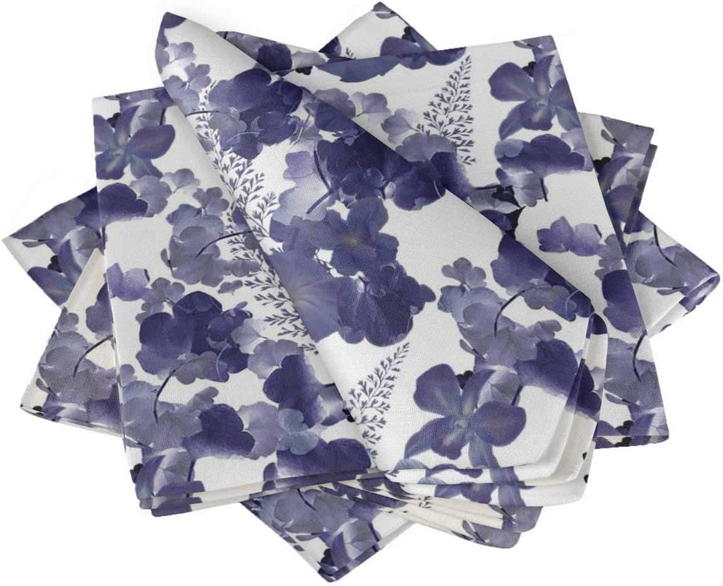 S4Sassy Blue Leaves & Morning Glory Floral Cotton Napkin Printed Everyday Basic Washable Table Linen 20 x 20(Pack of 6)
