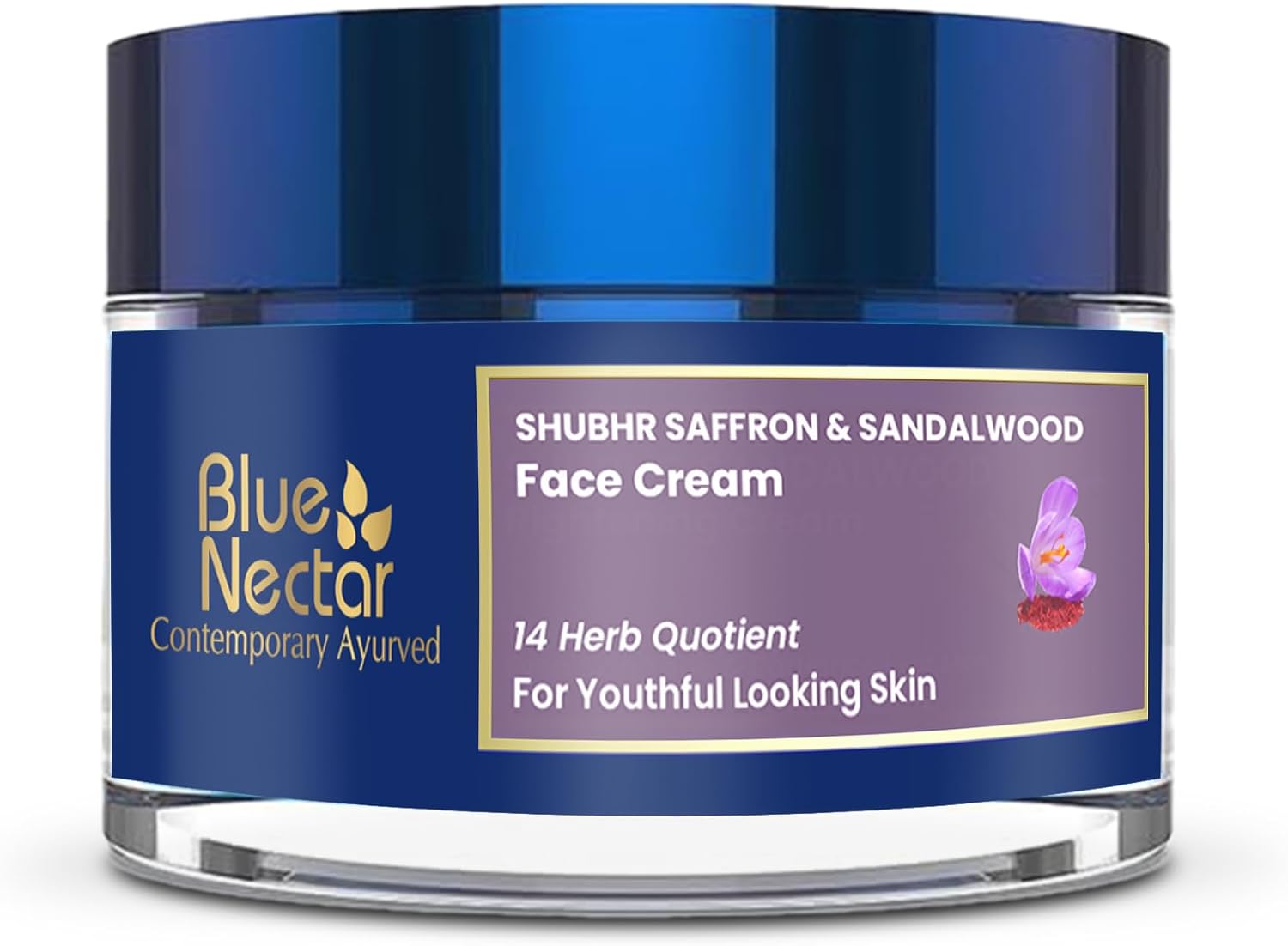 Blue Nectar Face Cream for Women for Aging Skin | Ayurvedic Daily Face Moisturizer for Women with Kumkumadi Saffron Oil for Skin | Hydrating Day & Night Cream (14 Herbs, 1.76 Oz)