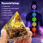 Orgone Pyramid Flower of Life Orgonite Money Healing Crystals Pyramid for Positive Energy with Tiger's Eye Stones and Luck White Crystal That Promotes Wealth, Prosperity and attracts Success