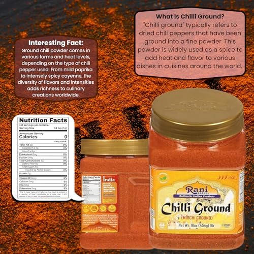 Rani Chilli Powder (Mirchi) Ground Indian Spice 16oz (1lb) 454g PET Jar ~ All Natural | Salt-Free | Vegan | No Colors | Gluten Friendly | NON-GMO | Kosher | Indian Origin