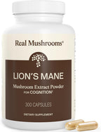 Real Mushrooms Lion’s Mane Supplement Capsules - Organic Lions Mane Extract for Overall Wellbeing - Beta Glucan Supplements – Vegan 300 ct Mushroom Extract