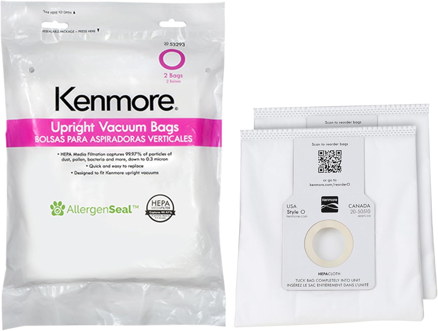 Kenmore 53294 Style O HEPA Cloth Vacuum Bags for Kenmore Upright Vacuum Cleaners 6 Pack
