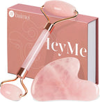 BAIMEI IcyMe Rose Quartz Roller & Gua Sha Set, Cooling Face Roller for Depuffing & Lymphatic Massage, Sculpting Tool for Face, Eyes & Neck, Smooth Skincare Gift for Women and Men