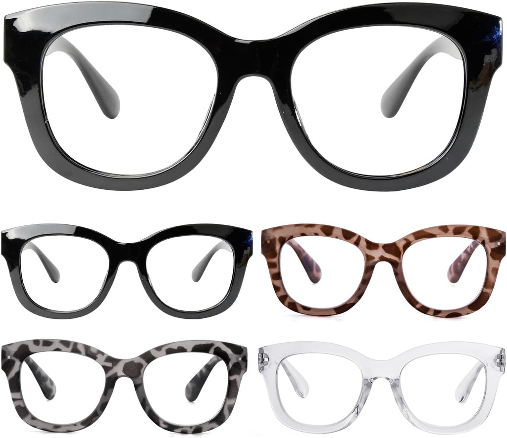 Eyekepper 5 Pack Oversized Reading Glasses - Retro Readers for Women Include 2 Pairs Black +0.00