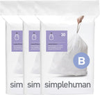 simplehuman Code B 90 Count, Dispenser Pack Custom Fit Liners, Drawstring Trash Bags, 6 Liter / 1.6 Gallon, White