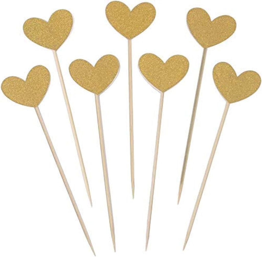 Confetti! 40-piece Heart Cupcake Toppers - Adorable Love-Themed Decorations for Valentine's Day, Weddings, Bridal Showers, Birthdays, and More! - Gold