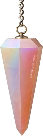 Amazing Gemstone Angel Aura Rose Quartz Crystal Pendulum for Divination - Certified Dowsing Crystals, Healing Stones for Chakra Balancing, Meditation - Enhance Reiki Spiritual Growth