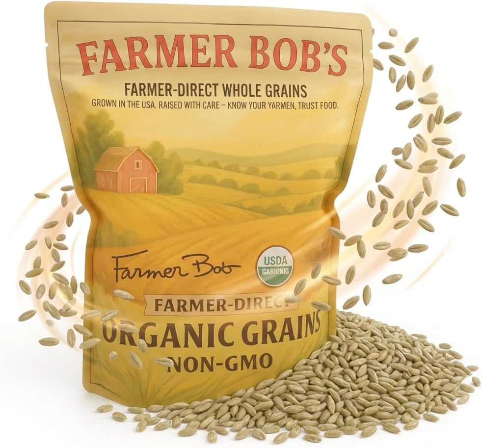 Farmer Bob's Whole Rye Berries 5lb Bag – USDA Organic, Grown in USA, Glyphosate-Free – Ideal for Bread Baking, Bulk Grain, Rich Flavor – Direct from Farm – High-Fiber, Nutrient-Packed, Versatile for Creative Cooking