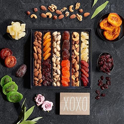 Mothers Day Dried Fruit & Mixed Nuts Mothers Day Gift Basket Easter Arrangement Platter, Gourmet Food Bouquet Birthday Care Package, Healthy Kosher Snack Box - Her Him - Snackberry (9 Variety)
