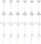 24 Pcs Glitter Bride Cupcake Toppers Silver Bridal Shower Cupcake Picks with Heart Ring Dress for Wedding Engagement Anniversary Party Cake Decorations