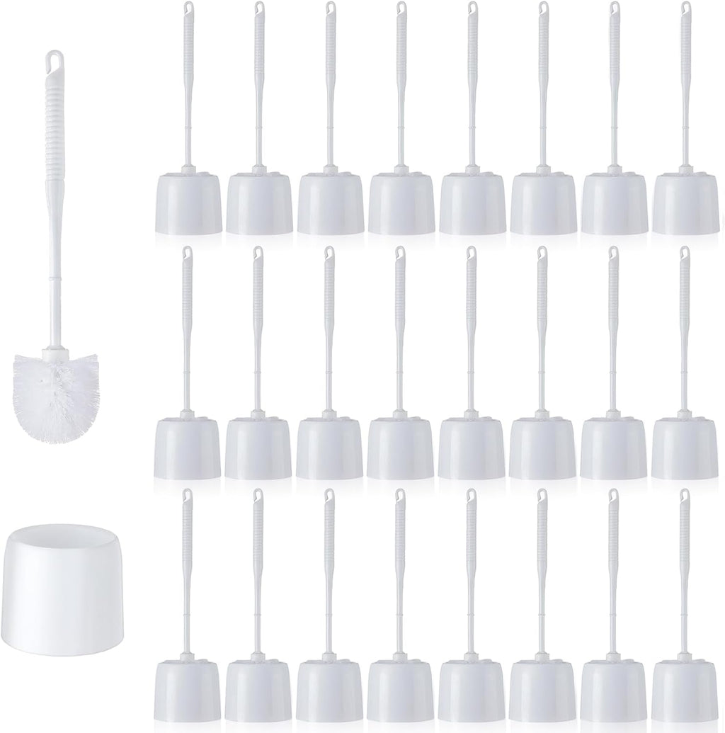 Roshtia 24 Sets Toilet Brush and Holder Set for Bathroom Toilet Bowl Brush Scrubber with Caddy for Deep Cleaning, 14.57 Height (White)