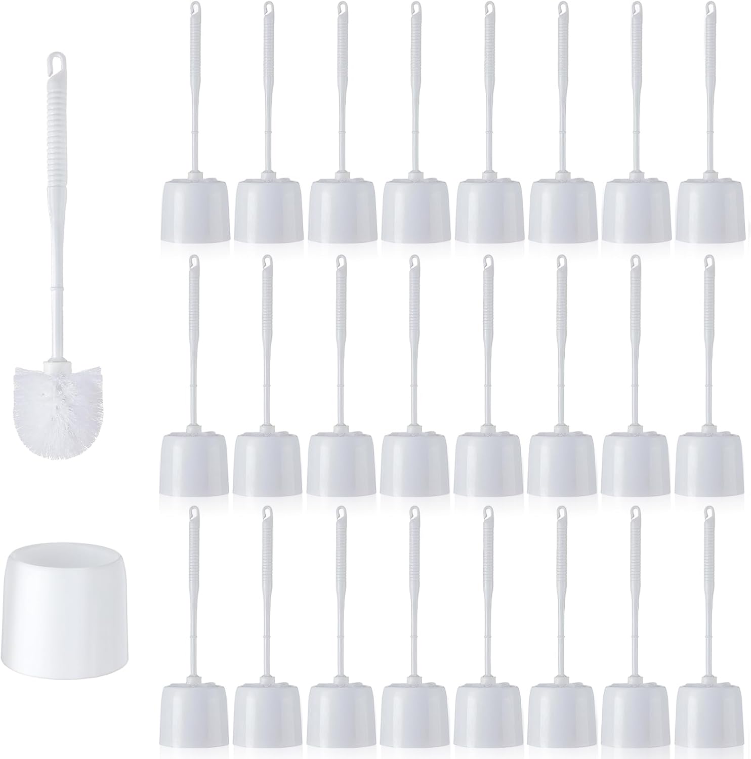 Roshtia 24 Sets Toilet Brush and Holder Set for Bathroom Toilet Bowl Brush Scrubber with Caddy for Deep Cleaning, 14.57 Height (White)