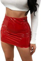 Women Neon Leather Mini Skirt Skinny Shiny Liquid Metallic Wet Look Latex Bodycon Short Skirts Party Night Club Skirt