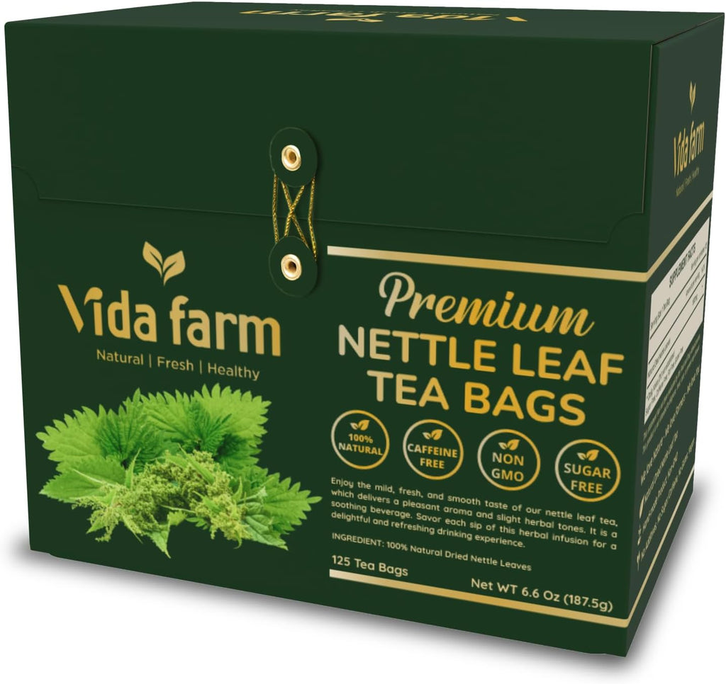 VIDA FARM 125 Nettle Tea Bags, 100% Natural Nettle Leaf Tea, Dried Stinging Nettle Tea, Stinging Nettle Leaf Herbal Tea, No Caffeine, No Sugar, No Gluten, Vegan