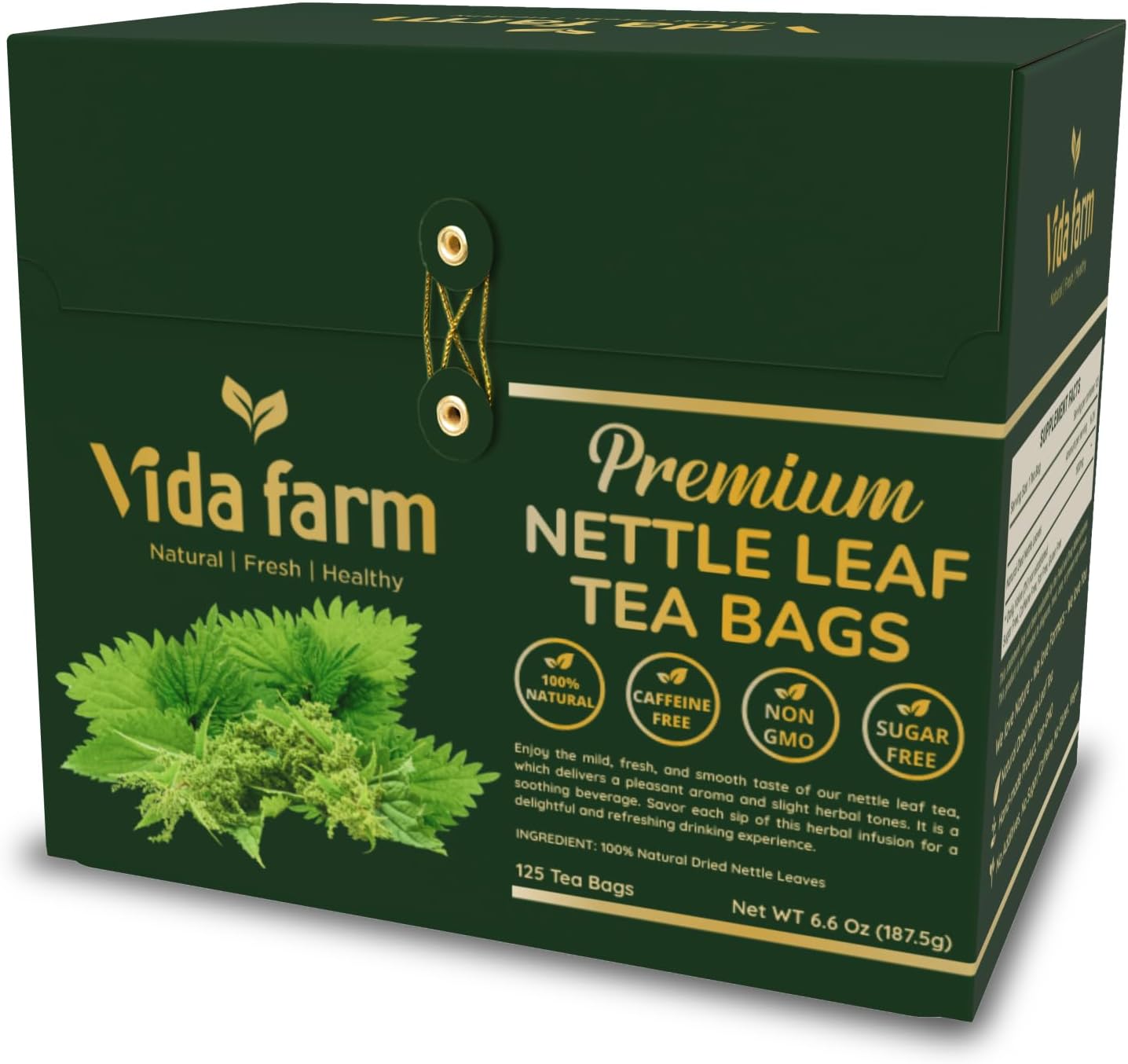 VIDA FARM 125 Nettle Tea Bags, 100% Natural Nettle Leaf Tea, Dried Stinging Nettle Tea, Stinging Nettle Leaf Herbal Tea, No Caffeine, No Sugar, No Gluten, Vegan