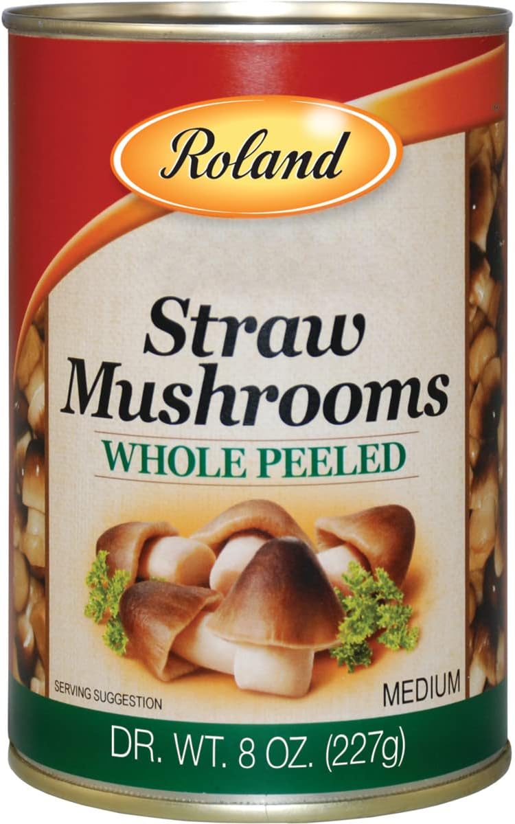 Roland Foods Whole Peeled Straw Mushrooms, Specialty Imported Food, 15 Ounce Can, Pack of 8