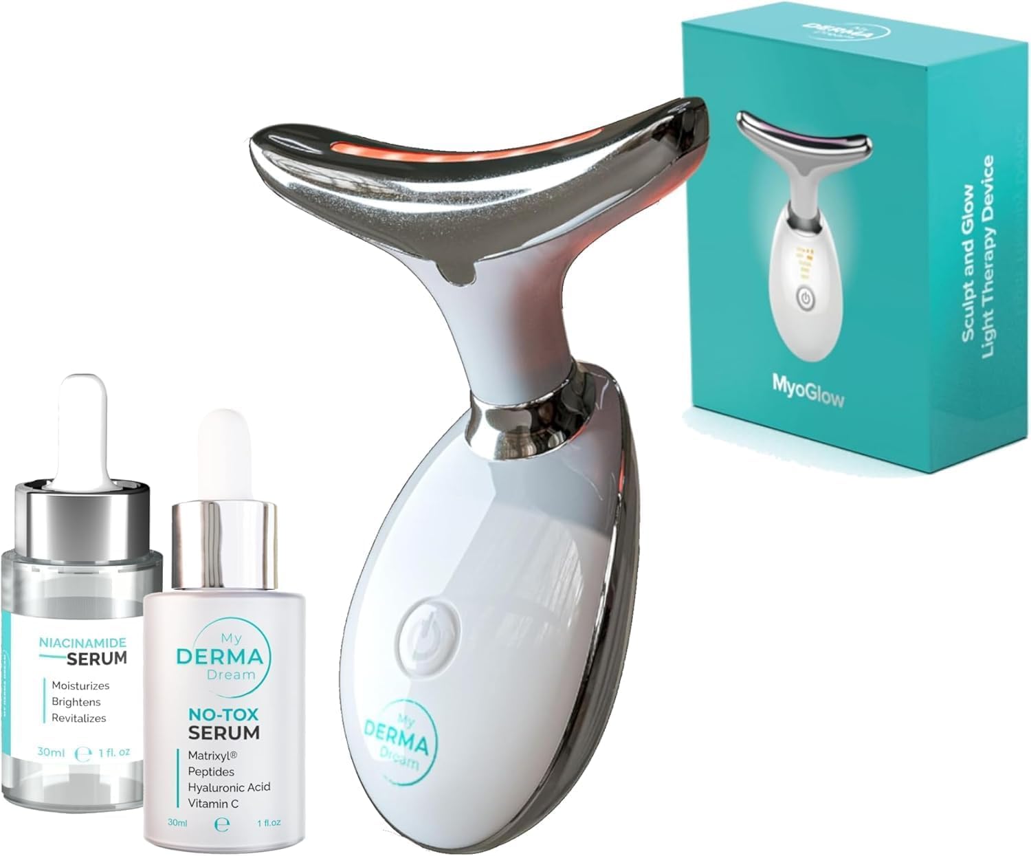 MyDerma Dream MyoGlow LED Arm, Neck, and Face Total Body Sculpting Device from MyDermaDream paired with Niacinamide Serum and NoTox Serum for Flabby Arms, Flabby legs & Turkey Neck