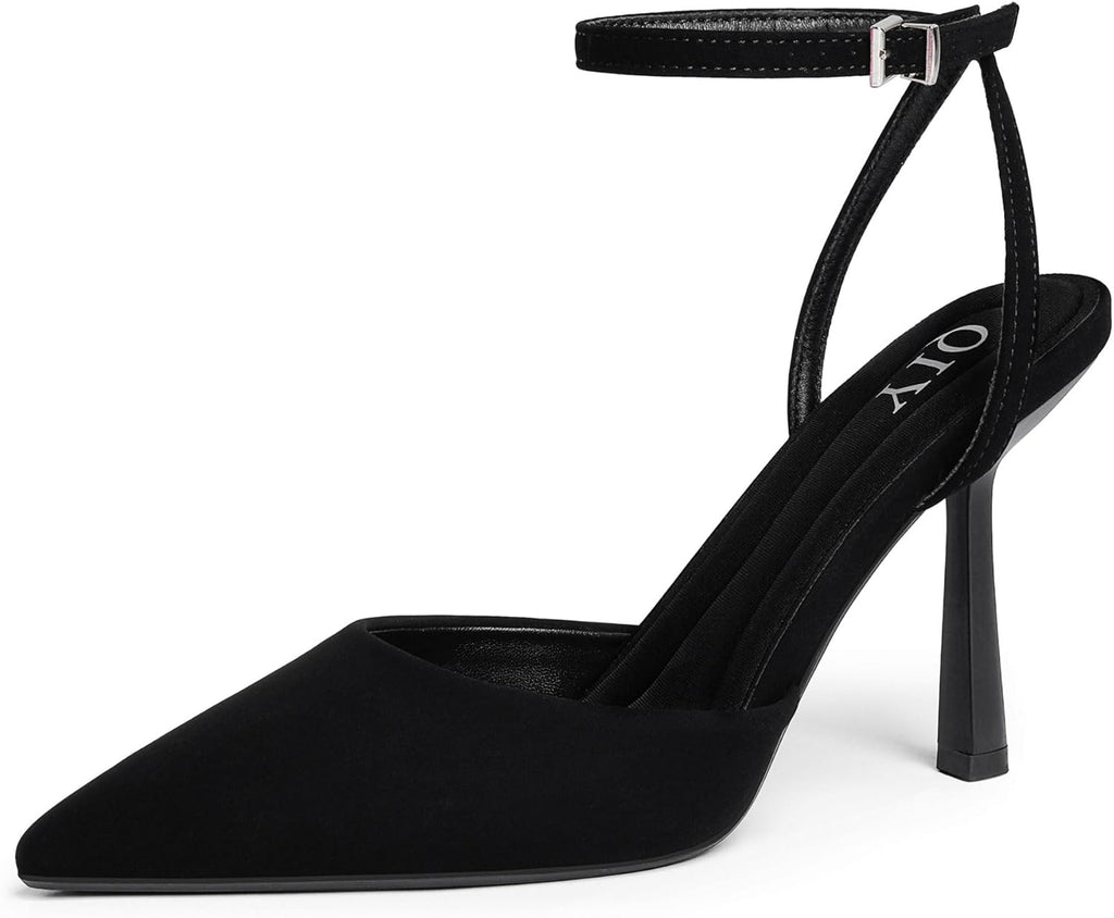 QIY Closed Toe Ankle Strap Heels Women Pumps Pointed Toe Heeled Sandals for Women Stiletto Wedding Dress Shoes