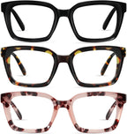 XVXV Reading Glasses for Women Men - Blue Light Blocking Readers Oversize Oprah Square Anti Glare/Eyestrain Spring Hinge
