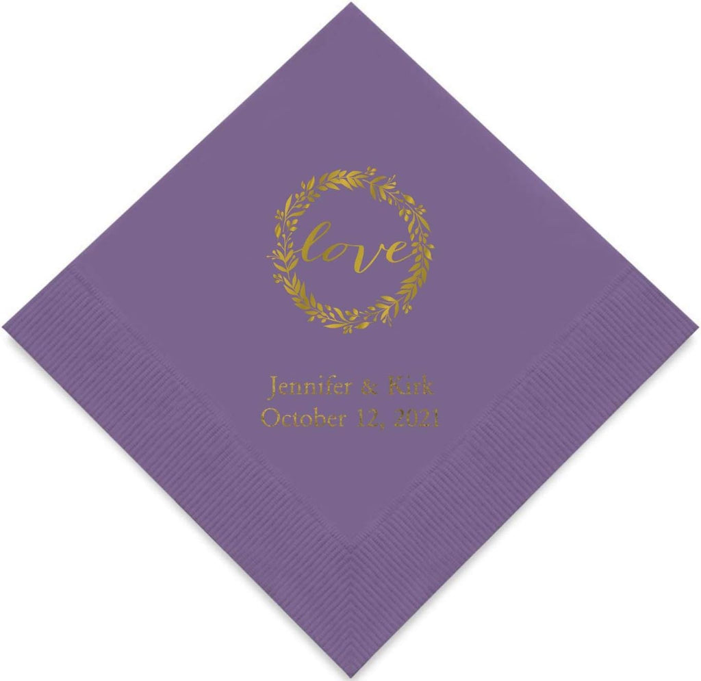 Weddingstar Personalized Printed Paper Napkins 3-Ply 50 Pack - Cocktail Purple