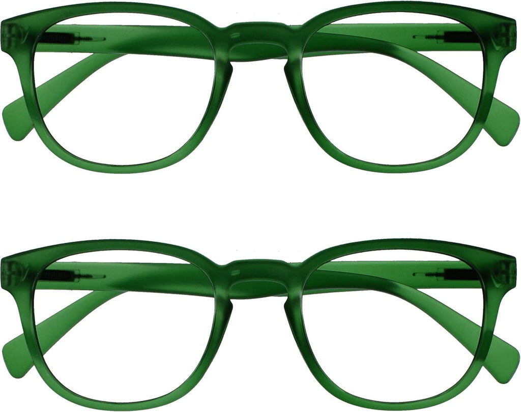 OPULIZE POP Reading Glasses for Women Men,Scratch Resistant Round Matt Frame with Spring Hinges, Green +3.00 (Pack of 2)