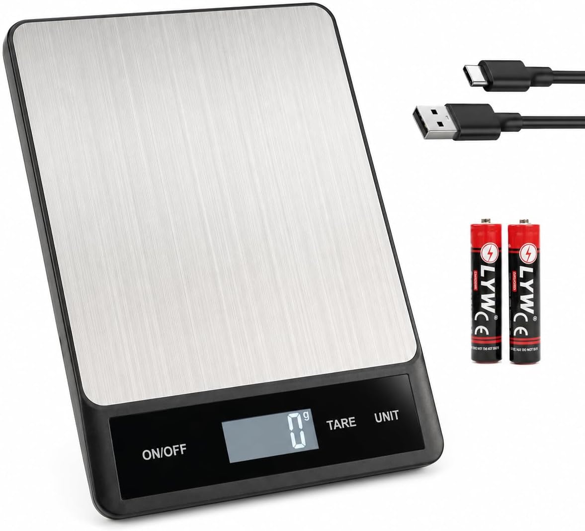 33LB/15KG Digital Kitchen & Food Scale – Waterproof Stainless Steel, USB Rechargeable, 1g Precision, Tare Function for Cooking, Baking, Meal Prep