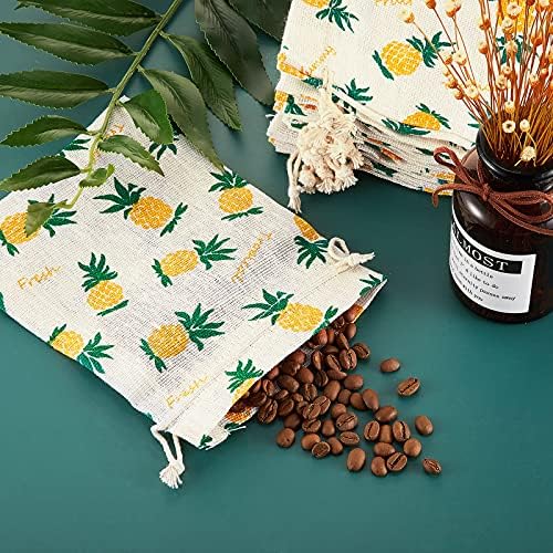 Riakrum 25 Pieces Pineapple Treat Bags Pineapple Drawstring Favor Bags Pineapple Drawstring Storage Bags for Birthday Party Wedding Party Hawaiian Luau Party Favors Summer Supplies