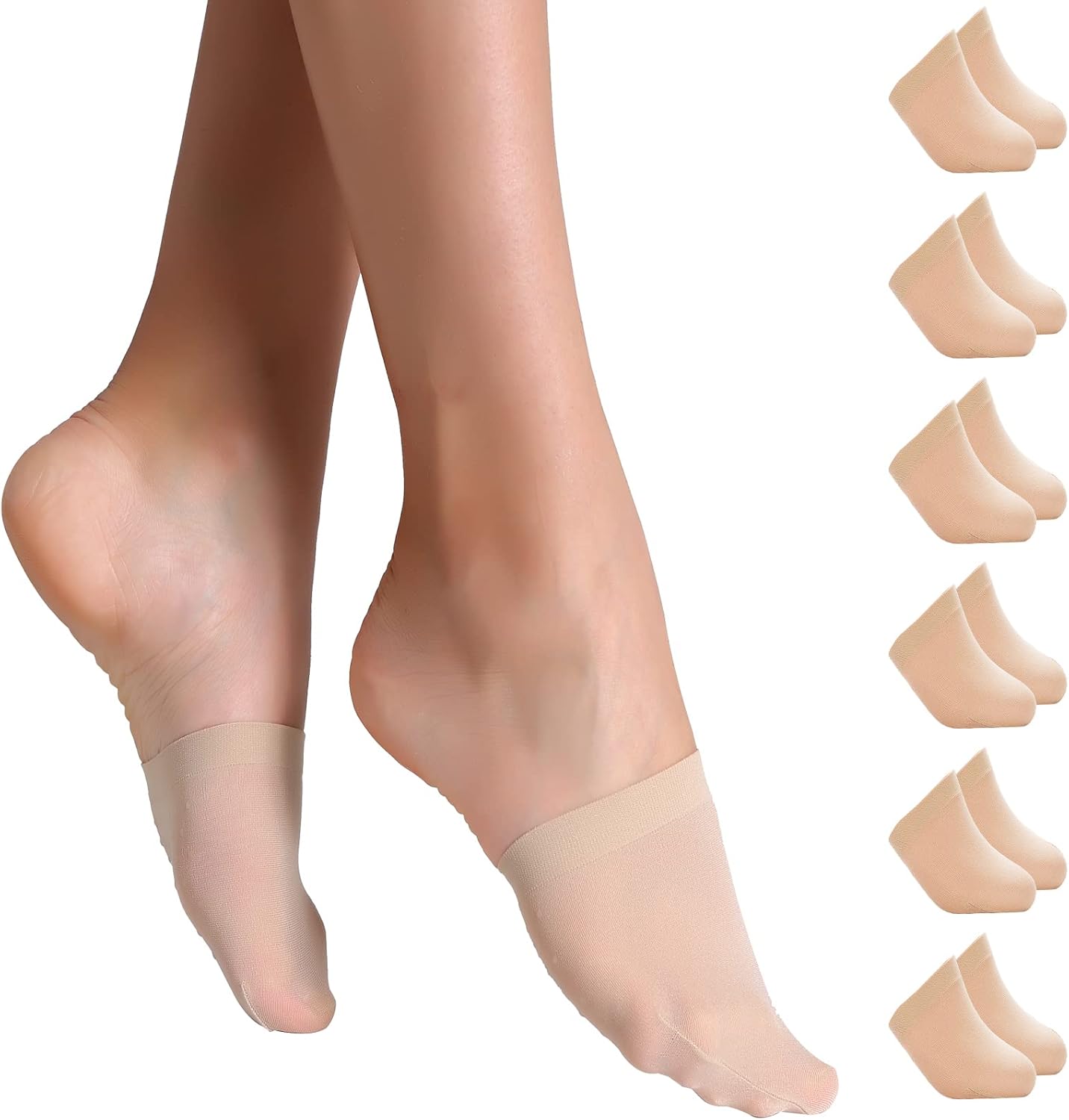 Yilanmy Toe Socks for Women 6 Pairs, Half Socks for Heels No Show Liner Toe Topper Cover Mule Sock Non-Skid Bottom