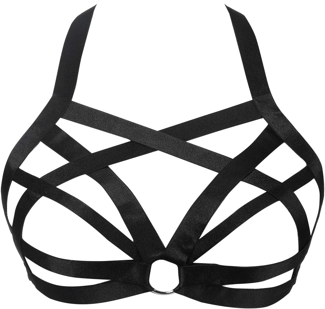 Womens Balconette Womens Bra Elastic Cupless Cage Bra Strappy Hollow Out