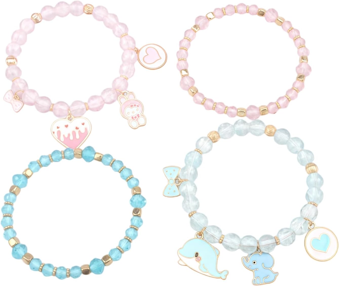 Cute Cartoon Charm Beaded Stretch Bracelet Set, Crystal Beads with Enamel Animal Charms