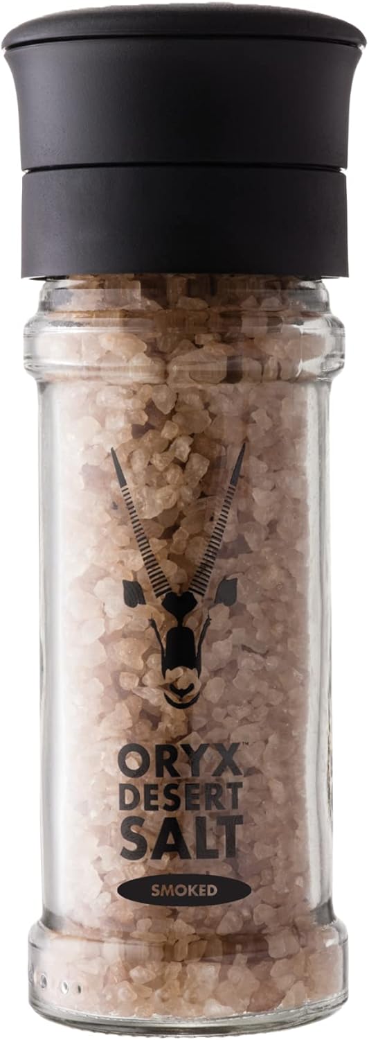 Oryx Smoked Desert Salt Grinder Refillable – Sea-salt Alternative - Ceramic Mill for Coarse Kosher Mineral Smoked Salt - Unrefined Natural Kalahari Desert Salt, 3.52 oz