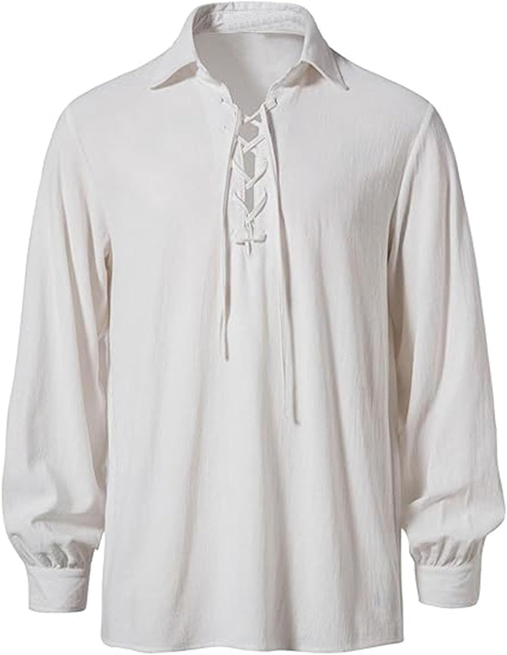 Men Pirate Medieval Renaissance Shirt Long Sleeve Lace up Stand Collar Victorian Viking Halloween Costume Cosplay Top
