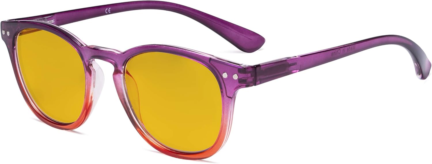 Eyekepper Ladies Blue Light Blocking Glasses with Amber Tinted Filter Lens - Gradient Frame Computer Eyeglasses Women - Purple-Red Frame